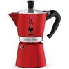 Bialetti Caffettiera Moka Express Color, 6 Tazze, Manico anti scottatura, Non adatta a induzione, 6 Tazze (250 ml), Alluminio, Rosso