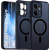Vuletc Cover Opaca Magnetica per OPPO Reno 13 F/13 FS 5G/4G con 2 Pezzi Vetro Temperato, Custodia Sottile Antiurto Anti-impronte, Nero