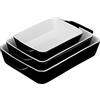 Relaxdays Set da 3 Teglie in Ceramica, Pirofile Rettangolari, per Forno, Frigo, Lavastoviglie, con Manici, Nero Bianco