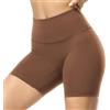 icyzone Pantaloncini da motociclista a vita alta da donna con tasche, atletica, yoga, palestra, controllo della pancia, Marrone castagno, L