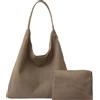 Mabecol Borsa Donna in Velluto a Coste Set 2 Pezzi - Borsa a Spalla con Pochette, Borsa Tracolla Hobo Tote Elegante e Capiente, Shopper Bag per Lavoro, Università e Viaggio (Beige)