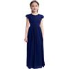 Kvysinly Abito da principessa con maniche volanti, per ragazze, per battesimi, feste, matrimoni, comunioni, feste, blu navy, 164