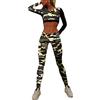 Onsoyours Set di Abbigliamento Sportivo Donna Crop Top Leggings Abbigliamento Palestra Elasticizzato Set Tuta Intera 2 Pezzi Tuta Jogging Camouflage A Giallo (Set) Small