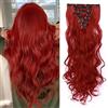 SEGOHAIR Extension con clip in extension, set da 8 pezzi, 18 clip, testa piena come capelli veri, lisci - parrucca sintetica per donna 60 cm, rosso scuro