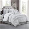 Chezmoi Collection Ariel - Set di biancheria da letto in ciniglia, 7 pezzi, motivo geometrico, ricamato, plissettato, a righe, per letto matrimoniale