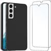 NEW'C Cover per Samsung Galaxy S22 5G in custodia silicone ultra sottile nero e 2 × vetro temperato, pellicola protettiva per schermo