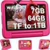 Oangcc 2025 Tablet Bambini 7 Pollici Android 13, 7GB RAM+64GB ROM (TF 1TB), WiFi 6 BT 5.0, Octa-Core, GMS Certificated | Controllo Parentale | Doppia Fotocamera | GPS | Tablet con Custodia EVA - Rosa