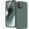 GOODVISH 3 in 1 Cover iPhone 12 Mini Silicone, con 2 Pezzi di Pellicola Protettiva, iPhone 12 Mini Custodia per Cellulare 5,4" con Morbida Microfibra Antiurto, Verde Pino