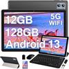 Oangcc Tablet 10 Pollici Android 13 Tablet PC,12(6+6) GB+128GB (TF 1TB) | Octa-Core | 5G+2.4G WiFi | 6000mAh | Bluetooth 5.0 | 5MP+8MP | GMS | Widget | GPS | Tablet con Tastiera e Mouse, Caso - Nero