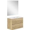 Baikal, Set da bagno Natura. Mobile da bagno con fondo ridotto, con lavabo in ceramica. Distribuzione a due cassetti. Mobile montato. Due cassetti con specchio. Profondità 39 cm 90 cm Nature