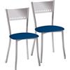 ASTIMESA 2 Sedie metalliche con schienale a scala e seduta imbottita - Struttura in alluminio - Seduta in ecopelle blu