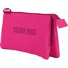 DOHE - Astuccio scolastico triplo - 3 scomparti, portapenne multiuso, misure 23 x 12 x 2,5 cm, chiusura a cerniera, realizzato in poliestere resistente - Colour Vibes Rosa, Rosa, 23x12x2,5 cm, Tripla