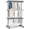 Vonia Stendibiancheria Verticale con Ruote - Stendino a Torre 4 Piani, 6 Ali Pieghevoli, 12m Lunghezza Stendaggio, Salvaspazio Mobile e Stabile, per Interno & Esterno, Balcone, 72x50x172 cm, Bianco
