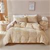 Gezu Copripiumino Flanella 240 x 260 cm Beige Fiore e Foglia in 3D Inverno Parure da letto in velluto double face, spessa e calda biancheria da letto per 2 persone con 2 federe con cerniera