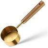 KALIONE Cucchiaio da 1/4 di tazza in oro da 60 ml, misurino in acciaio inox con manico in legno, placcatura in titanio, tazze di misurazione per tè e caffè, strumenti di misurazione per cucina
