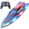 DEERC Barca telecomandata da 13 pollici per bambini, barca ragno RC da 2,4 GHz con luci a LED per piscine e laghi, giocattolo estivo acquatico regalo per ragazzi 8-12, 2 batterie