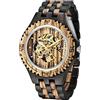 Tiong Giallo marrone numeri romani uomini orologio in legno scavato orologio automatico orologio meccanico in legno per gli uomini, Mwd-05Circle