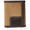 Timberland PRO Men's Canvas Leather RFID Trifold Wallet with Zippered Pocket, Khaki, One Size