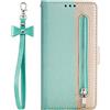 Xifanzistore Cerniera Cover per Xiaomi Redmi Note 9 PRO/Note 9s CustodiaPU Cuoio Cerniera Piccolo Portafoglio Custodia Libro Antiurto 9 Porta Carte Flip Wallet Case per Xiaomi Redmi Note 9 PRO - Menta Verde