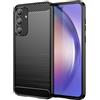 owlhold Cover per Samsung Galaxy A55 5G, Custodia Spazzolata e Fibra di Carbonio Morbido Silicone TPU Slim Fit Case, Antiurto, Antigraffio, Antiscivolo, Protezione Grado Militare, Nero