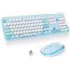 SOLIDEE Combo Tastiera e Mouse Wireless,tastiera macchina da scrivere retro,Tastiera per Computer con Tasti Rotondi 2.4GHz con Tastierino Numerico,Tastiera a 104 Tasti(Americana QWERTY)(Bear Blue)