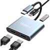 Obllemn Adattatore da USB C a Dual HDMI 4K a 60 Hz, 4 IN 1 Type C a Doppio HDMI, USB 2.0, PD 100W, Splitter da Tipo Cper MacBook Pro/Air, i-Pad, Surface, Dell