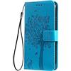 SEAHAI Cover per Vivo Y35 / Vivo Y22s / Vivo Y22 Portafoglio, Custodia con Bella Foglie e Gatto in Rilievo Design in Pelle Custodia, Antiurto Case Custodia, Blu