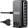 RUIZHI 600W USB C Caricatore Multiplo, 8 Porte Stazione di Ricarica Veloce con 6 -C e 2 -A Caricatore PD PPS 100W Alimentazione per MacBook Pro/Air, iPad Pro/Air, Sumsung etc-Nero