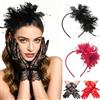 FOSDICK 2 Pezzi Fascinators per Capelli da Donna e 2 coppie Guanti in Pizzo, Vintage Fascinators Copricapi Sposa, Fascinator Cappello per Cocktail Nozze Festa del Tè Decorazione(Nero, Rosso)