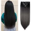 SEGOHAIR Extension con clip in extension, set da 8 pezzi, 18 clip, testa piena come capelli veri, lisci - parrucca sintetica per donna 58 cm, nero scuro