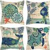 Vgzsyomqib Oceano Federe Cuscini Camera da Letto 45x45 cm Mare Coralli Animali Fodera Cuscino Casa Vintage Divano Fodere Copricuscini Soggiorno Cucina Arredo Esterno Set di 4 Pezzi Verde Blu