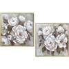 DRW Quadro con Fiori in Legno con Cornice Dipinta a Mano in Bianco e Verde, Medidas: 60x3x60cm