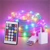 M mimotec - Catena luminosa a LED per esterni con USB, lunga 15 m, luce RGB: luci che cambiano colore, impermeabile IP65, ideale per terrazze e giardini con telecomando incluso. LM2969