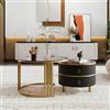 Shye Tavolino 2 in 1, tavolino con 1 piano di appoggio lucido e 1 piano in vetro temperato marrone, combinazione tavolino da salotto con 2 cassetti, 70 x 70 x 45 + 50 x 50 x 40 cm (oro + nero)