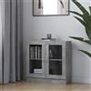 Homgoday Vetrina grigio cemento 82,5 x 30,5 x 80 cm in legno ingegnerizzato, libreria moderna con ante in vetro, vetrina autoportante per soggiorno ufficio credenza scaffalatura