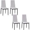 HOMCOM Set 4 Sedie Imbottite per Soggiorno o Sala da Pranzo, Sedie da Cucina Moderne, in Metallo e Tessuto Bianco