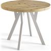 AlpiMeble Tavolo rotondo per sala da pranzo OVO, tavolo allungabile, diametro: 90 cm a 190 cm, tavolo da soggiorno colore: Artisan, con gambe in legno di colore bianco