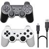 ＲＵＥＩＵＲＩ PS-3 Controller 2 Pack, Dual Shock 3 Wireless Gamepad Joystick for PlayStation 3, Compatible with PS-3 Console, Ergonomic Design, Rechargeable Battery, Vibration Feedback - 2 Controllers in Set