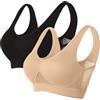 Memoryee Reggiseni Sportivi Imbottiti per Donna Impatto Medio Taglia Plus per Seno Grande Push Up Senza Cuciture Traspirante per Yoga e Corsa Top a Canotta Nero+Beige XXL