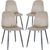 GARDENIA Sedia Cucina Soggiorno Moderna in Vellutino Becky Beige 4 Pezzi