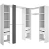 DEKIT GRUPO RIMOBEL SUIT - Composizione di Cabina Armadio angolare con due colonne, zona con barre appendiabiti e tenda - Bianco - 205 x 164-234 x 141 cm