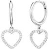 Engelsrufer Orecchini a cerchio da donna con ciondolo a forma di cuore in argento sterling, con 48 zirconi bianchi, chiusura a clip, senza nichel, 1 Paar, Argento sterling, Zirconia cubica