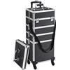 Yaheetech Valigia Trolley Trucchi Make Up 5 in 1 per Estetista Parrucchiere Professionale con Coperchio Supplementare Beauty Case Grande Porta Cosmetici da Viaggio Ruote Girevoli Nero