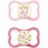 MAM Supreme Night - Set di 2 ciucci luminosi per un sano sviluppo dei denti e della mascella, previene le irritazioni della pelle, con scatola per ciuccio, 6-16 mesi, uccello/universo