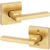Kwikset Halifax - Maniglia per porta di passaggio interno, leva per porte di armadi e corridoi, maniglia reversibile non bloccabile, in ottone satinato, con protezione Microban