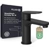 KLUDI - X1 rubinetto per lavabo con scarico a tirante, altezza del beccuccio 95 mm, rubinetto a risparmio acqua, colore nero opaco, taglia M, cartuccia in ceramica, miscelatore lavabo con tubi di