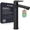 KLUDI - X1 rubinetto per lavabo, altezza 210 mm, rubinetto a risparmio d'acqua, colore nero opaco, taglia XL, cartuccia in ceramica, miscelatore lavabo con tubi di collegamento inclusi