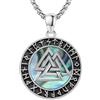 JERWLI Valknut, collana vichinga, in argento sterling 925, mitologia nordica, nodo di odino, collana con ciondolo abalone, amuleto nordico, idea regalo per uomini e donne, Argento sterling