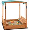 [en.casa] Sabbiera per Bambini in Legno con Panchine e Tenda Parasole Regolabile Area Gioco da Giardino con Sedute Richiudibili Copertura Proteggi Sabbia 145 x 118 x 118 cm