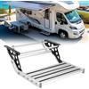 BONJUME Gradino per Camper, Scaletta Manuale Pieghevole in Lega di Alluminio A Gradino Singolo Allungabile 50,1 X 47,6 X 18,3cm Pedale Telescopico Antiscivolo per Camper Rimorchio da Viaggio Caravan
